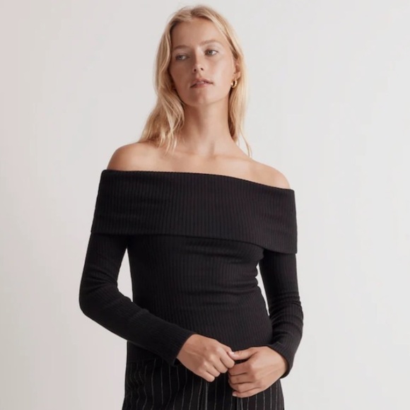 NWT Madewell Off Shoulder Top Black Womens Sz XL Classic Style Dress Up or Down - Picture 1 of 7